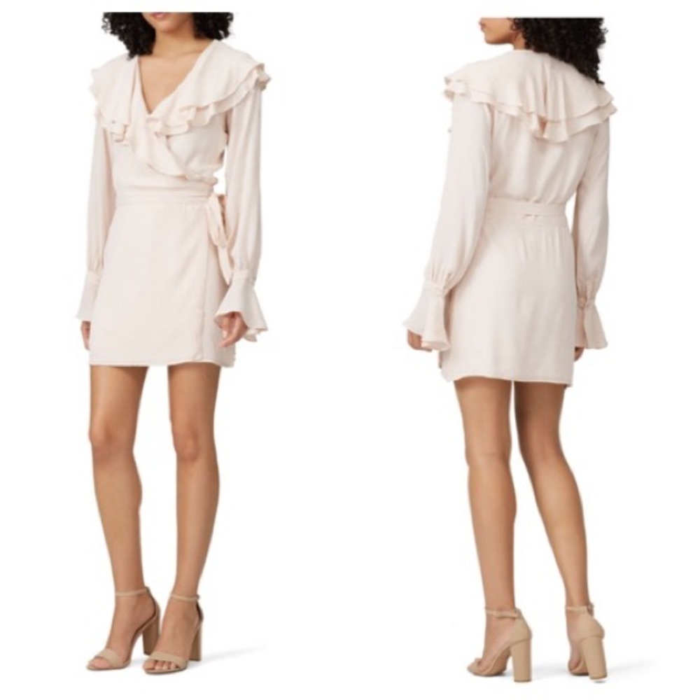 Ibiza Roam Ruffle Wrap Light Pink Layered Long Sleeve Mini Dress sz M